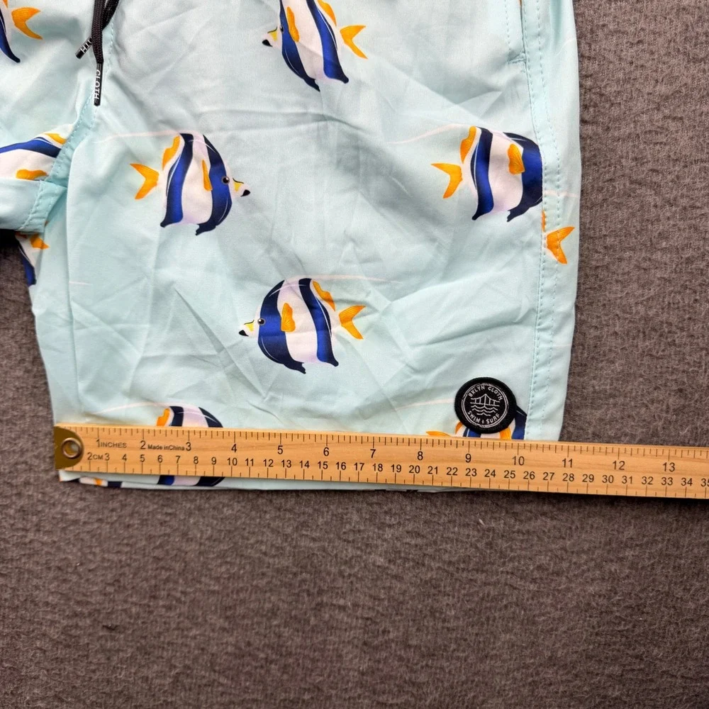 Brooklyn‎ Cloth Kent Ave Volley Swim Trunks Mens Small Light Blue Tropical Fish